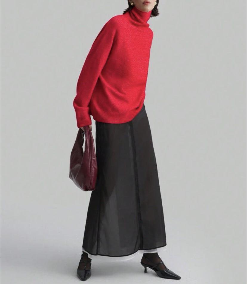 Damen Oversize Rollkragen-Feinstrickpullover mit Raglanärmeln und seitlichen Schlitzen – Mavelle