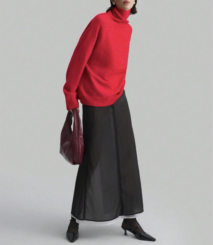 Damen Oversize Rollkragen-Feinstrickpullover mit Raglanärmeln und seitlichen Schlitzen – Mavelle