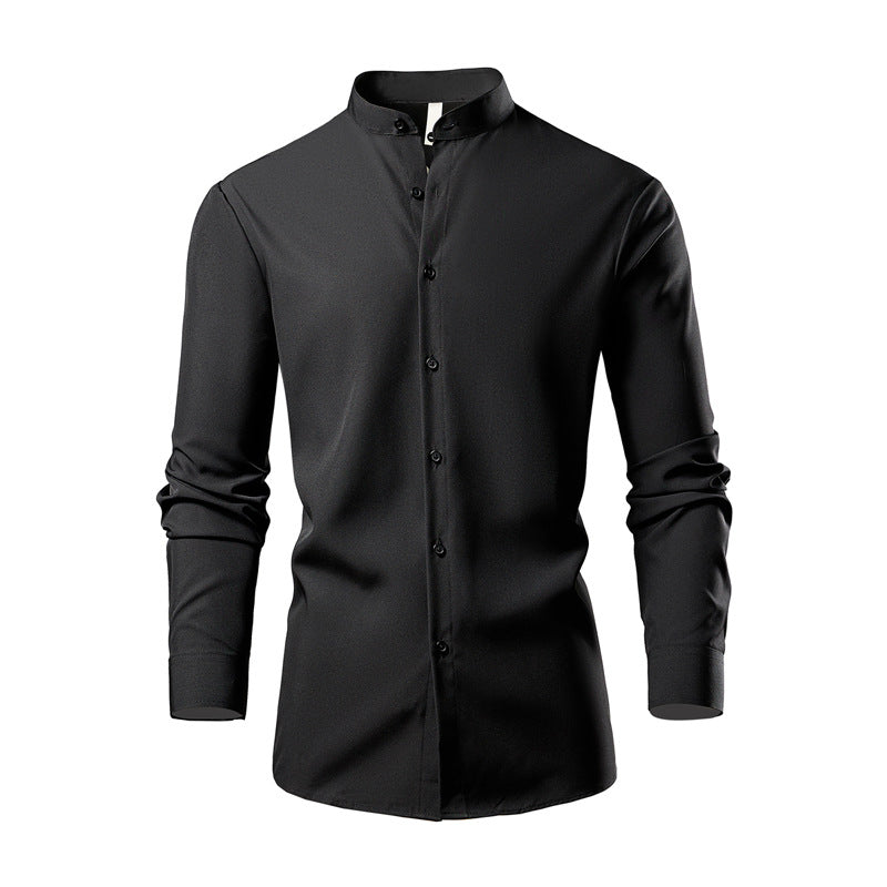 Herren Langarm-Kimonohemd mit modernem Stehkragen und eleganten Knopfdetails Echoarchiv