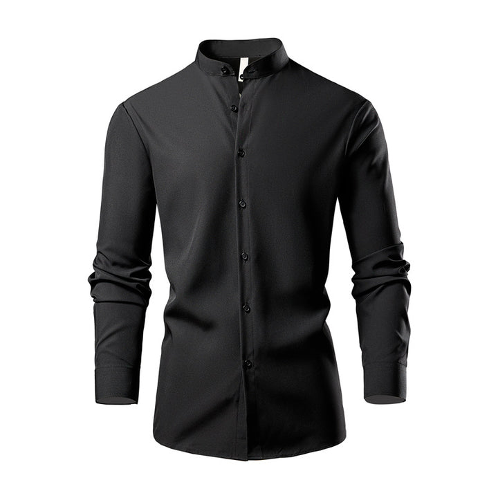 Herren Langarm-Kimonohemd mit modernem Stehkragen und eleganten Knopfdetails Echoarchiv