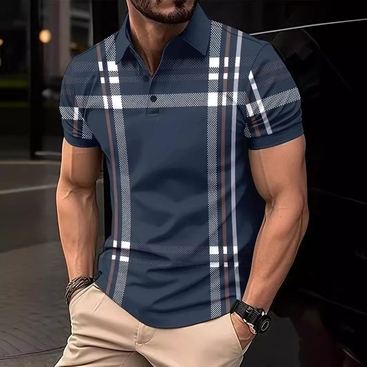 Herren Poloshirt mit modernem Karomuster und sportlichen Akzenten Echoarchiv