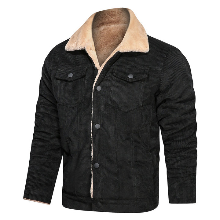 Herren Kord-Truckerjacke mit Teddyfutter und Druckknopfverschluss Echoarchiv