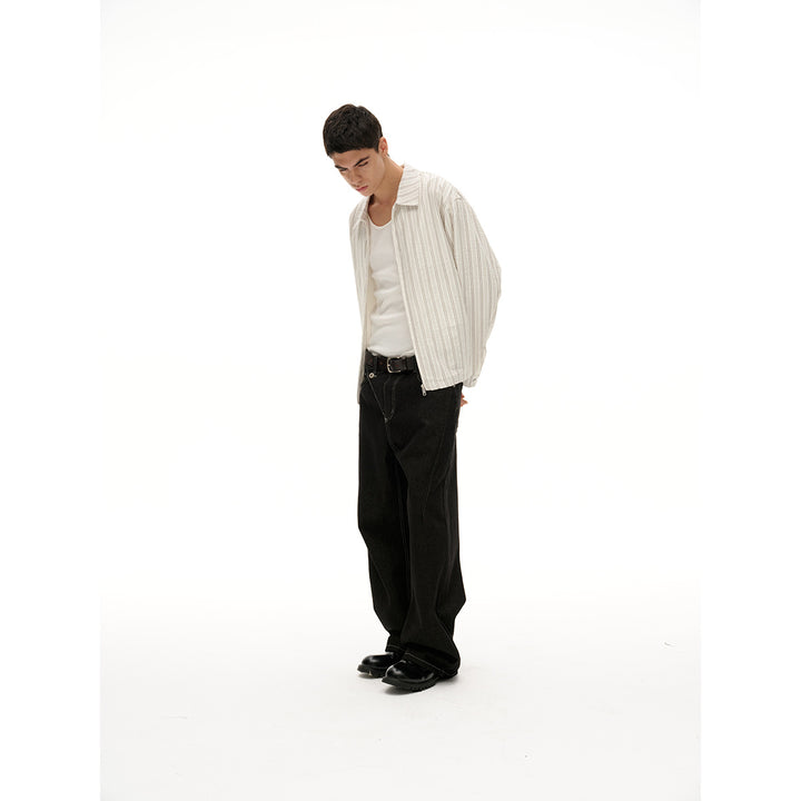 Unisex Leichte gestreifte Overshirt‑Jacke mit Hemdkragen und verdecktem Reißverschluss Echoarchiv