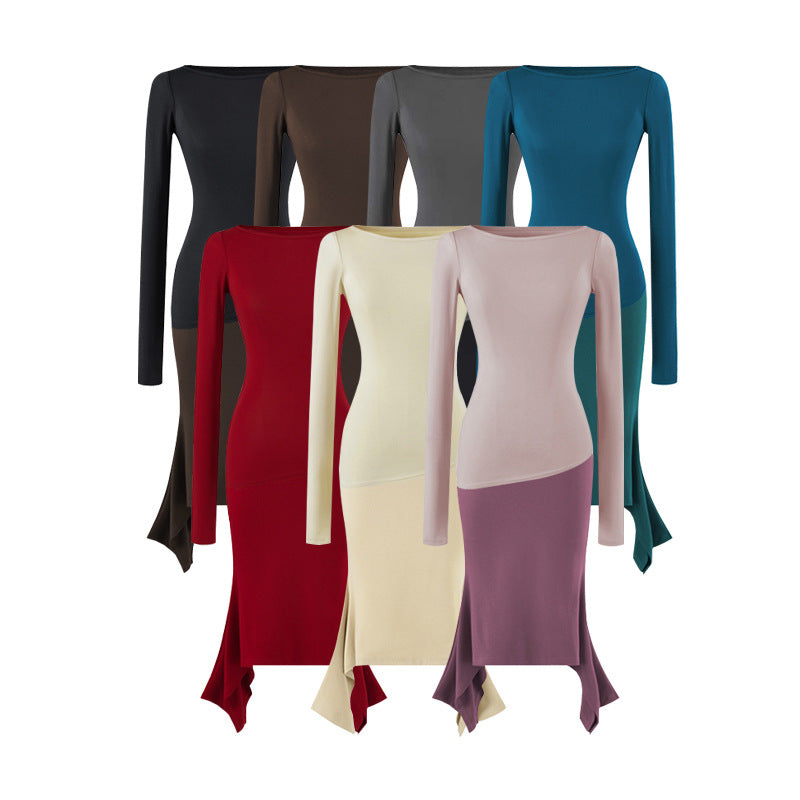 Damen Figurbetontes Midikleid mit asymmetrischem Zipfelsaum und Paneel-Design Echoarchiv