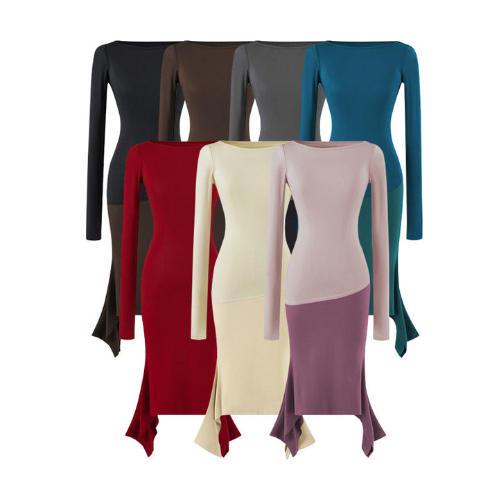 Damen Figurbetontes Midikleid mit asymmetrischem Zipfelsaum und Paneel-Design Echoarchiv