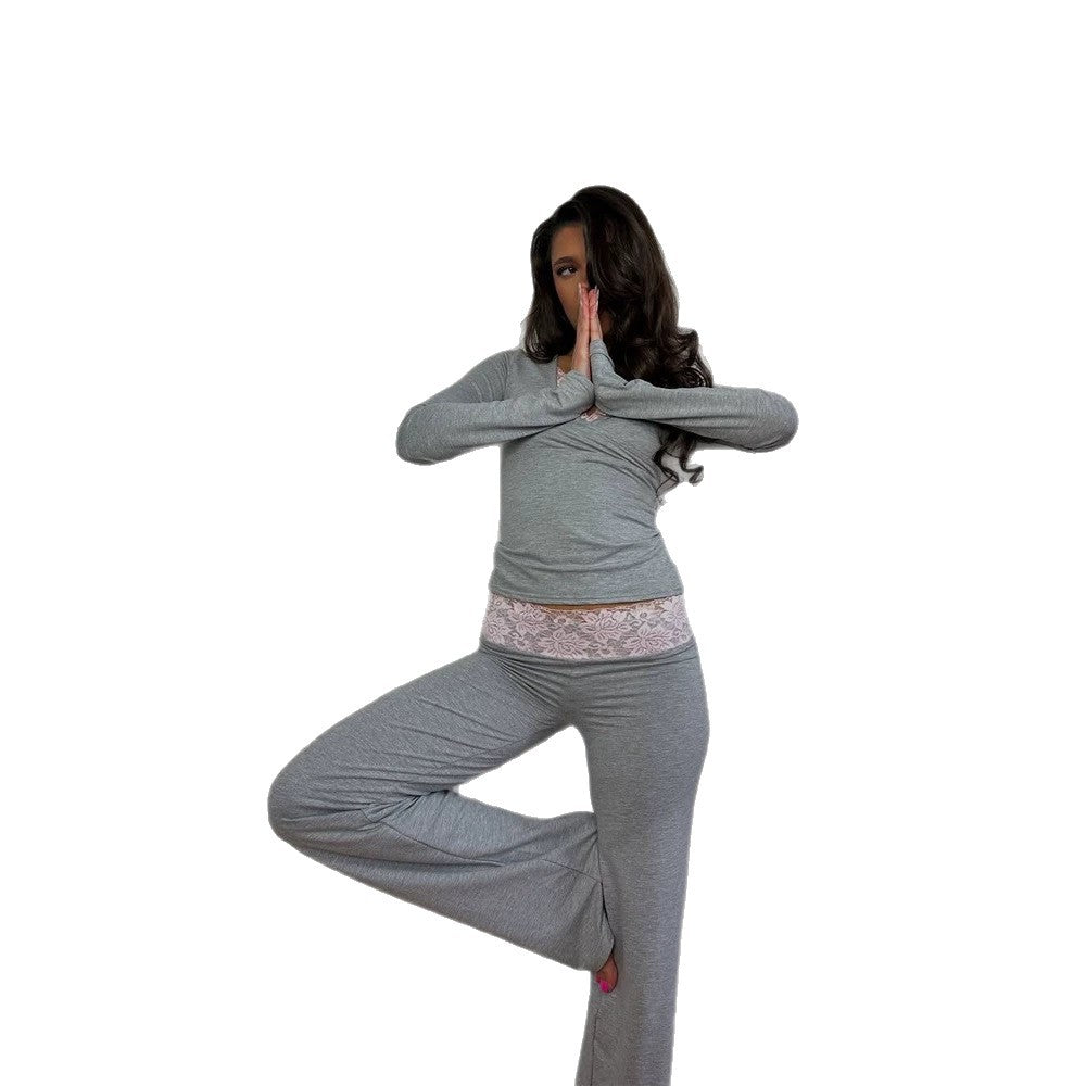 Damen Figurbetontes Lounge-Set mit Spitzendetail, High‑Waist Leggings & Crop-Top Echoarchiv