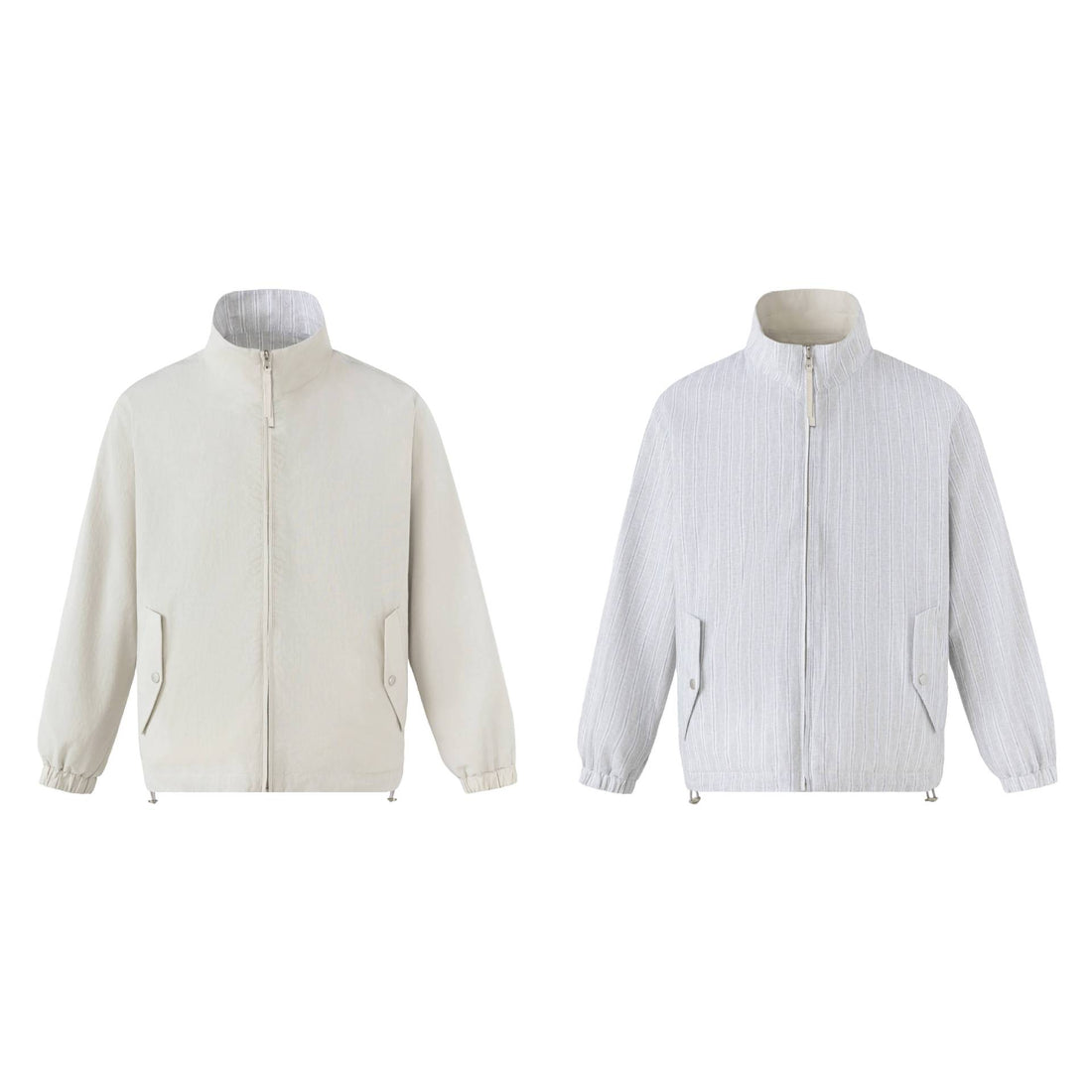 Unisex Kurz geschnittene strukturierte Boxy‑Blousonjacke mit hohem Stehkragen und Druckknopf‑Pattentaschen Echoarchiv