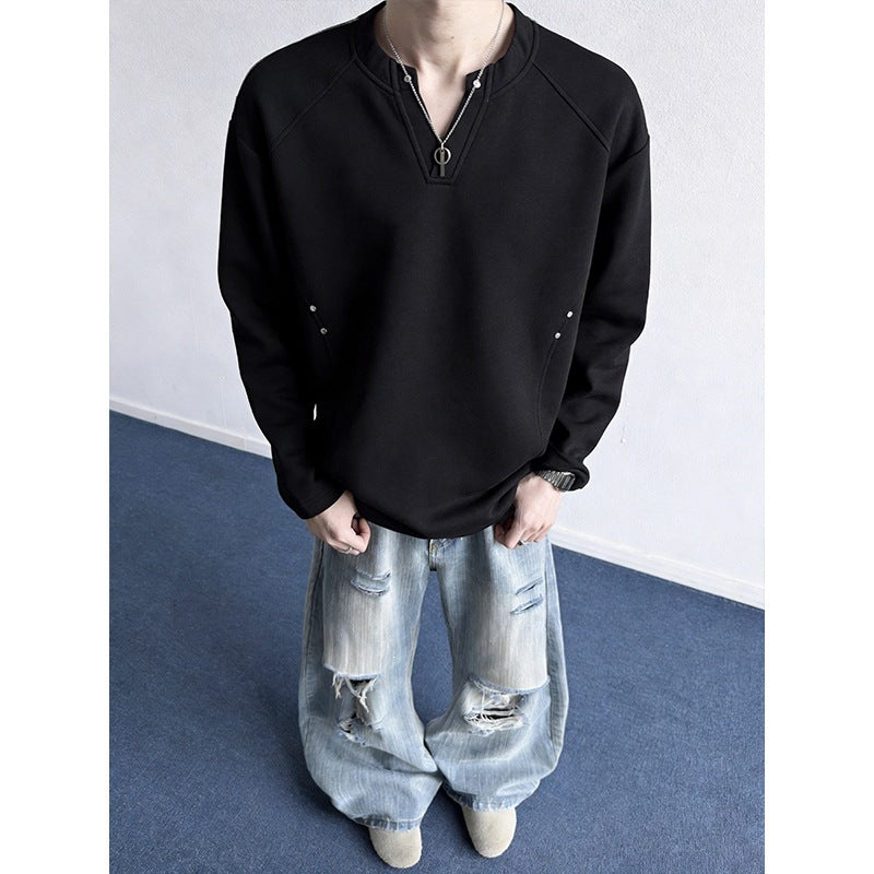 Herren Oversize-Sweatshirt mit V‑Schlitz, Raglanärmeln und Nieten-Details Echo Archiv