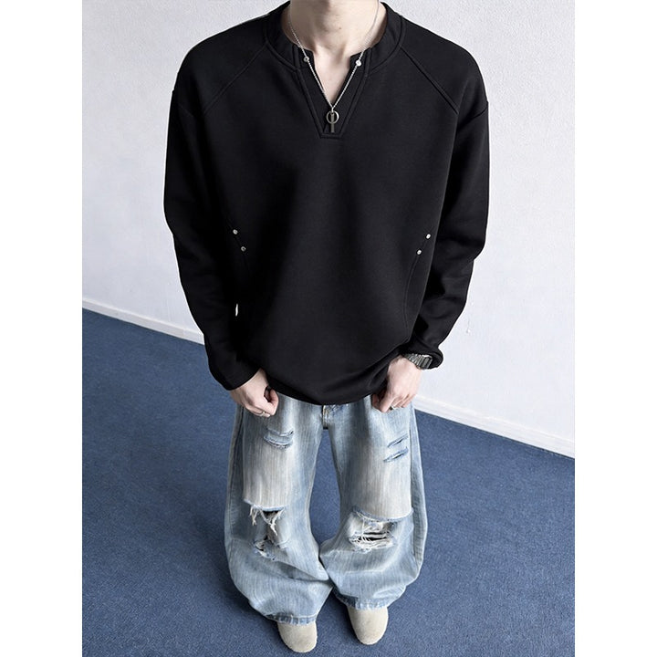 Herren Oversize-Sweatshirt mit V‑Schlitz, Raglanärmeln und Nieten-Details Echo Archiv