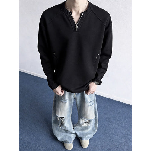 Herren Oversize-Sweatshirt mit V‑Schlitz, Raglanärmeln und Nieten-Details Echo Archiv