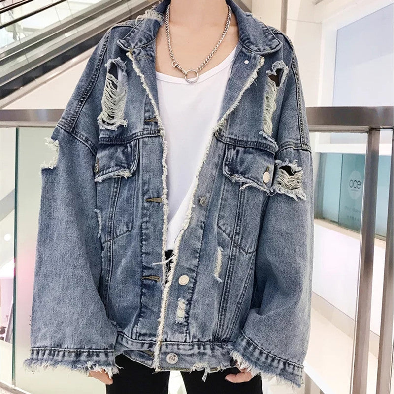 Damen Lässige Oversize Jeansjacke mit Destroyed-Details Echoarchiv