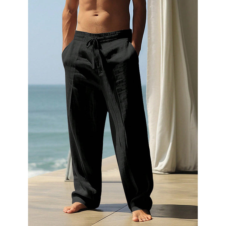 Herren entspannte Leinenhose mit elastischem Bund und lockerer Passform Echoarchiv