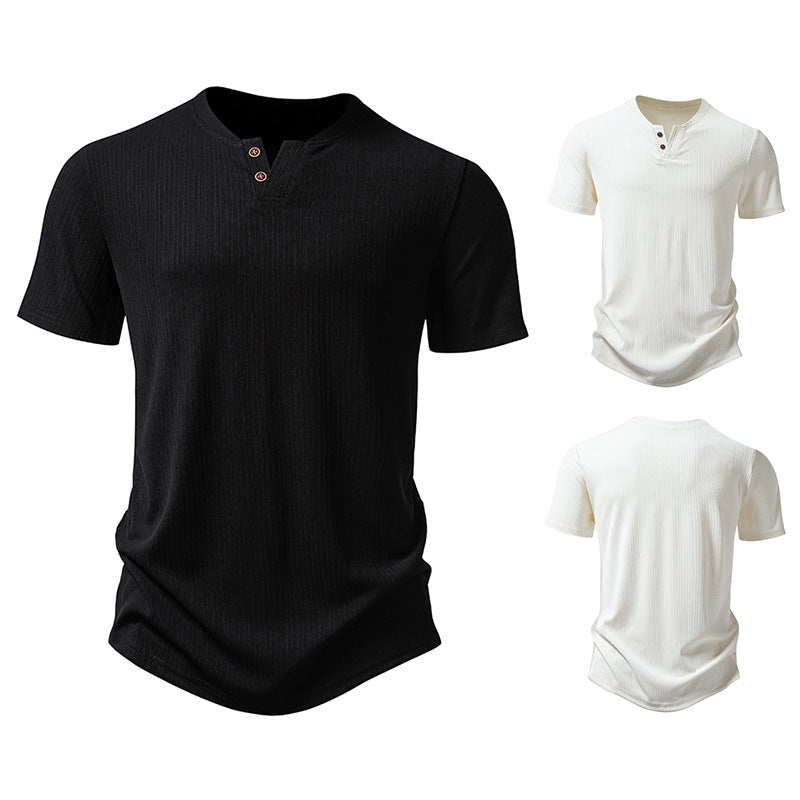 Herren hochwertiges Kurzarm-Henley-Shirt aus strukturiertem Material Echoarchiv