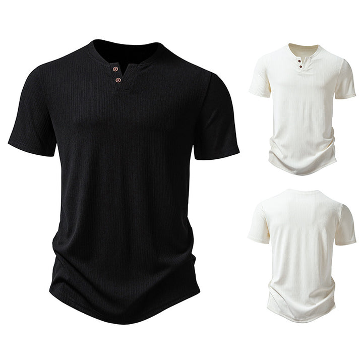 Herren hochwertiges Kurzarm-Henley-Shirt aus strukturiertem Material Echoarchiv