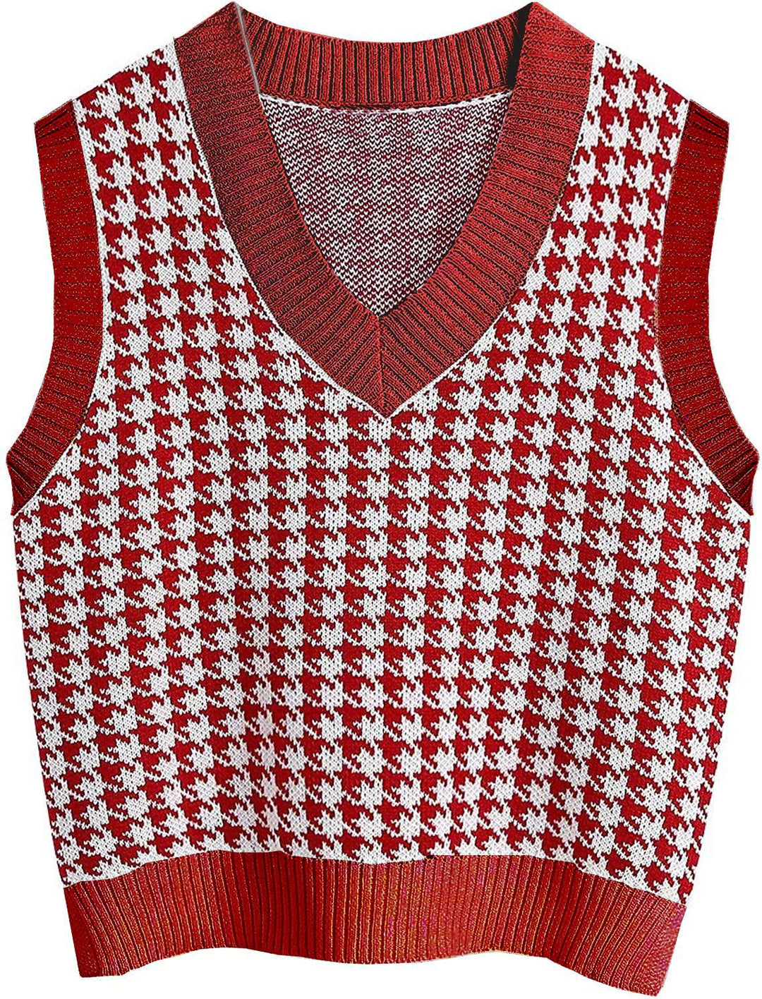 Damen Strickweste mit Hahnentritt-Muster, V-Ausschnitt und geripptem Saum Echo Archiv