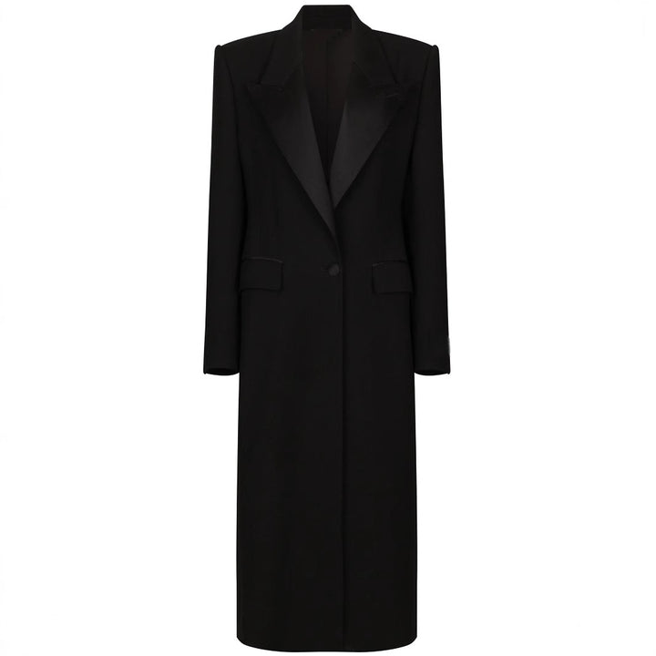 Damen Eleganter Smoking-Hosenanzug mit langem Mantel und weiten Bundfaltenhosen Echoarchiv
