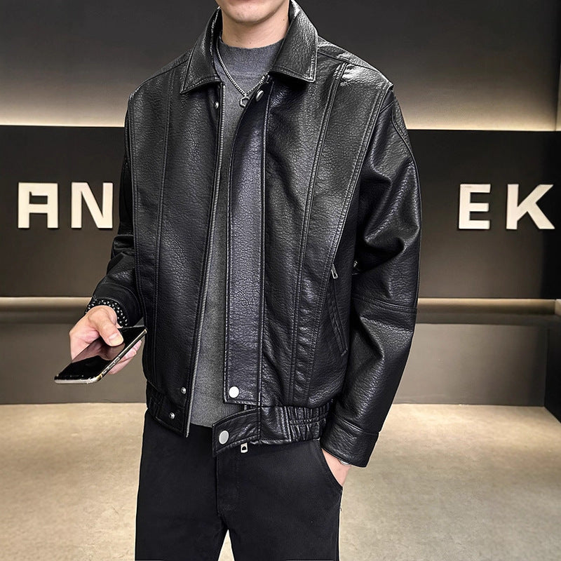 Herren Modische Kunstlederjacke mit hohem Kragen Echoarchiv