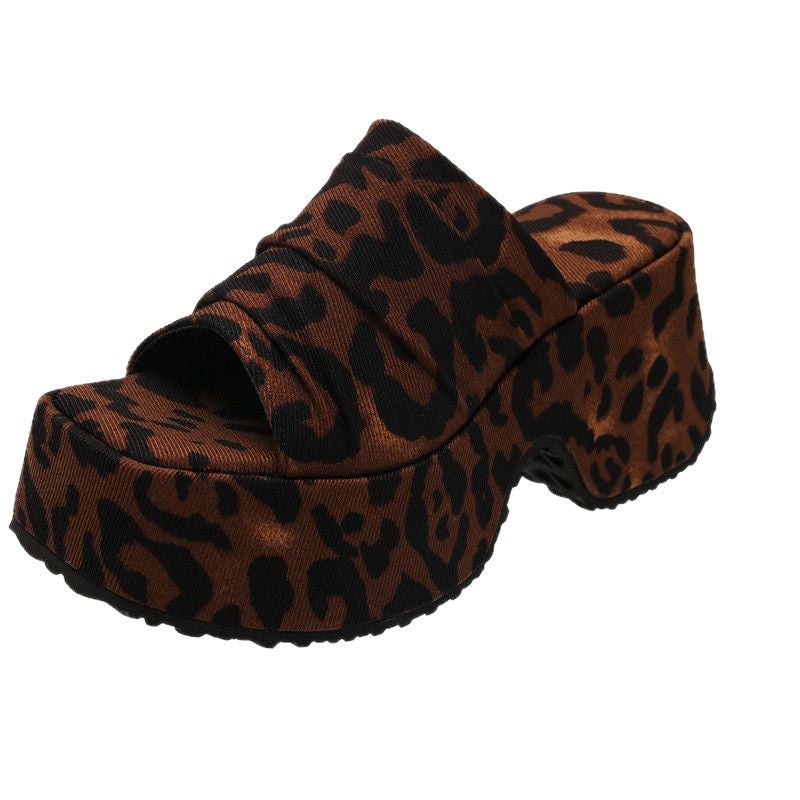 Damen Plateau-Pantoletten mit Leopardenprint und geknoteter Bandage – Sorelia