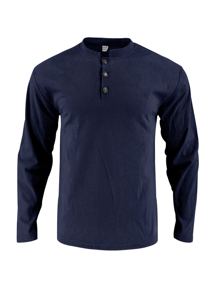 Herren Langarmshirt mit modischer Stehkragen und Knopfleiste Echoarchiv
