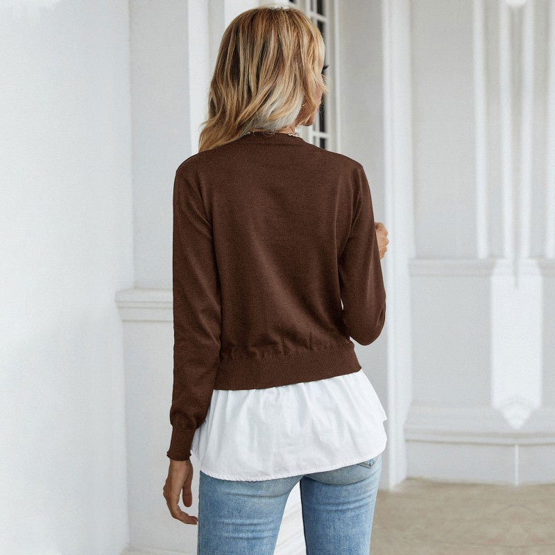 Damen Strickpullover mit eingearbeitetem Blusenbesatz und Doppel-Layer-Optik Echoarchiv