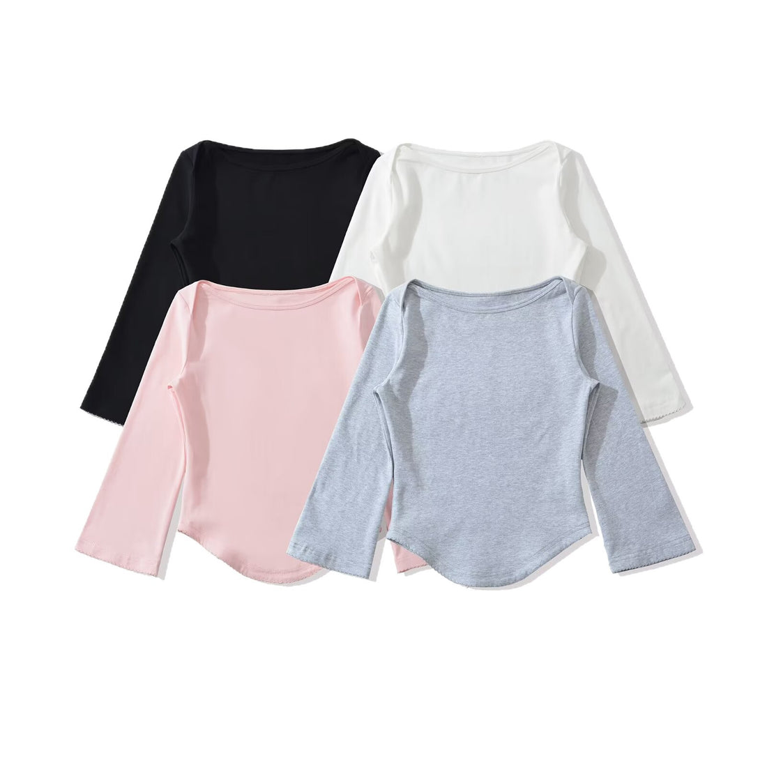 Damen Feines Longsleeve aus Rippstrick mit U‑Ausschnitt und schmaler Passform Echoarchiv