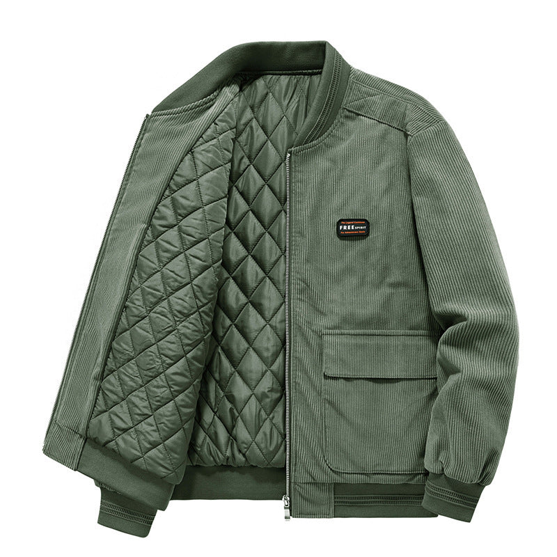 Herren Cord-Bomberjacke mit diamantgestepptem Thermofutter und Pattentaschen – Brevano