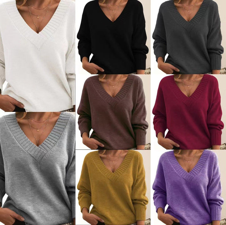 Damen nan Oversized V-Ausschnitt Strickpullover mit gerippten Bündchen Echo Archiv