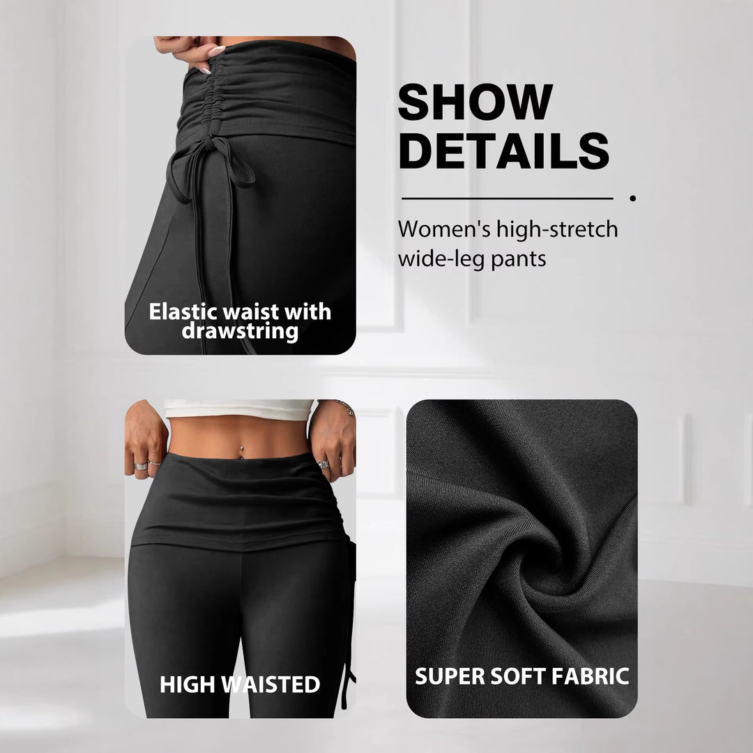 Damen High-Waist Flared-Yogahose mit seitlicher Raffnaht und Kordelzug – Avélisse