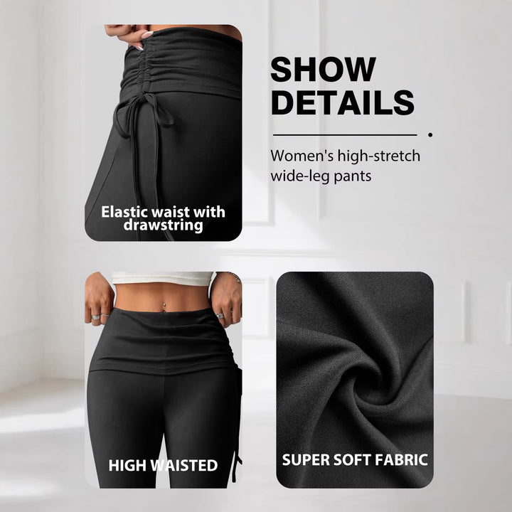 Damen High-Waist Flared-Yogahose mit seitlicher Raffnaht und Kordelzug – Avélisse