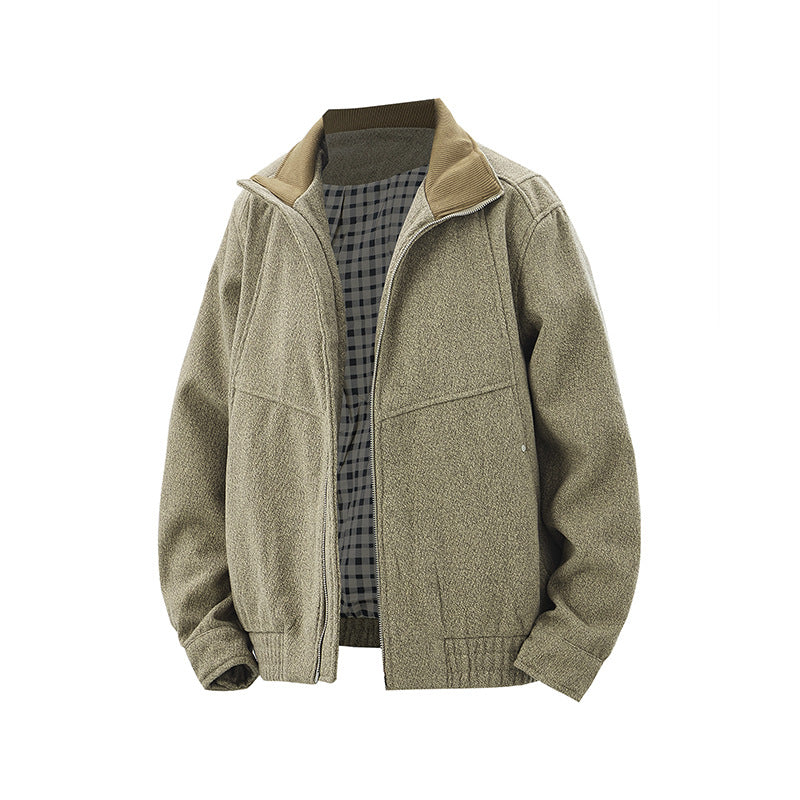 Herren Kurz geschnittener Fleece Blouson mit Cordkragen und gesteppter Innenfutter Echoarchiv