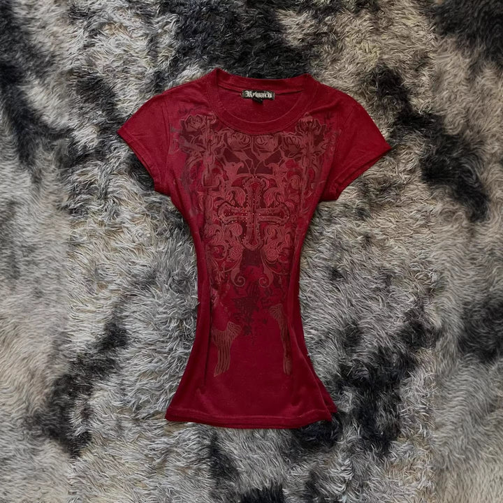 Damen T-Shirt mit aufwendig gestaltetem floralem Druck und Glitzerakzenten Echo Archiv