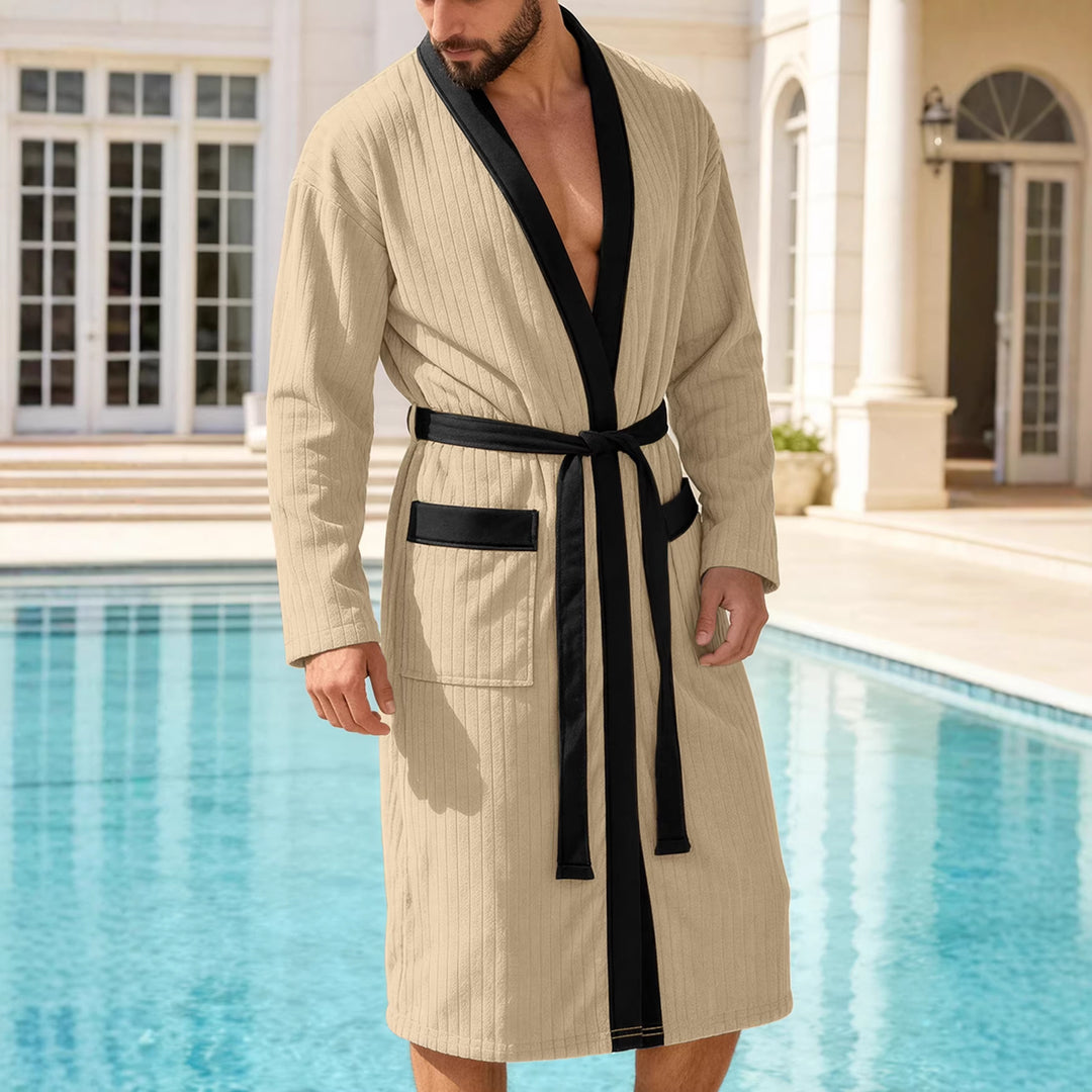 Herren nan wadenlanger Rippen-Bademantel im Kimono-Stil mit Schalkragen und Kontrastpaspel Echo Archiv