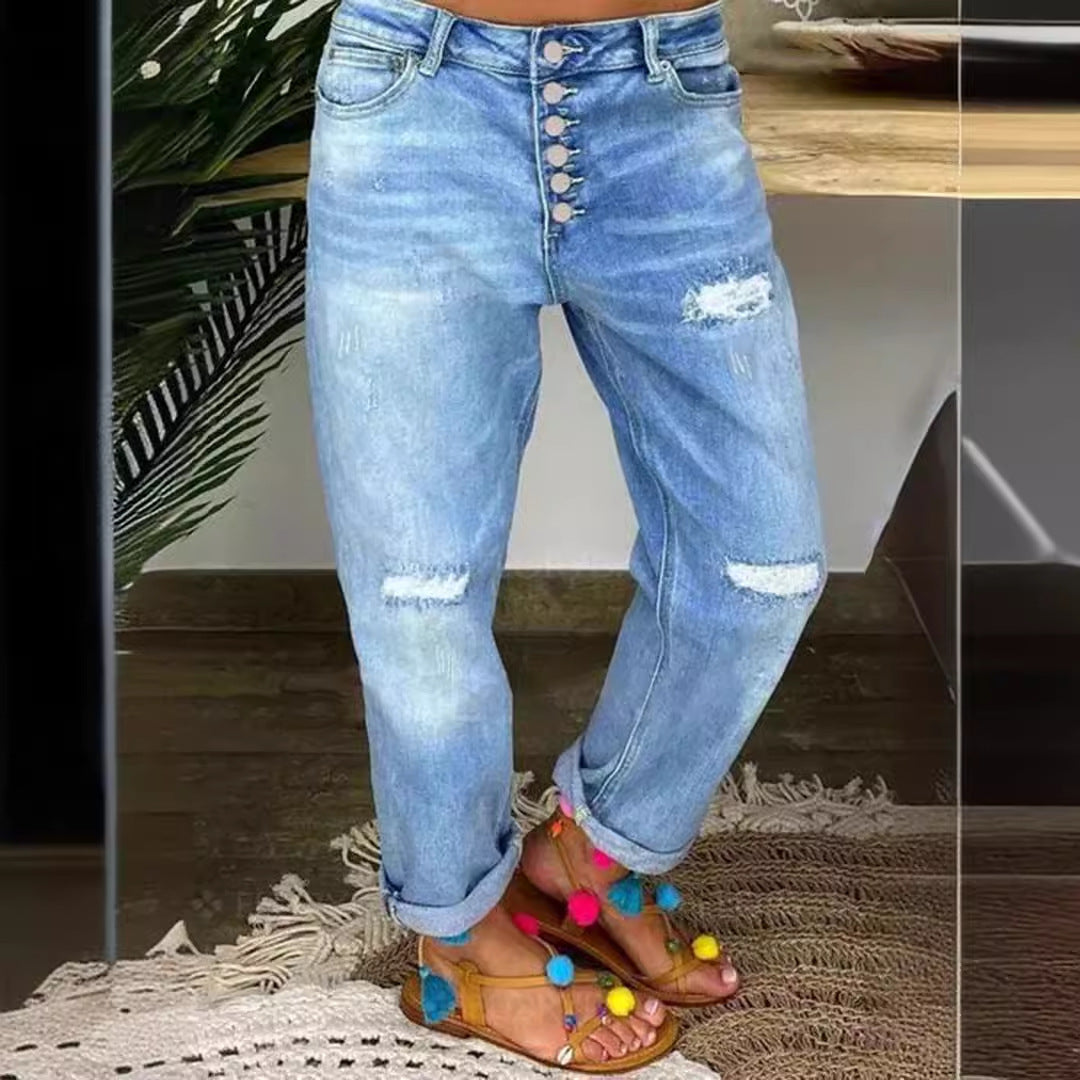 Damen Boyfriend JEchoarchivns mit Knopfleiste und distressed Effekten Echoarchiv
