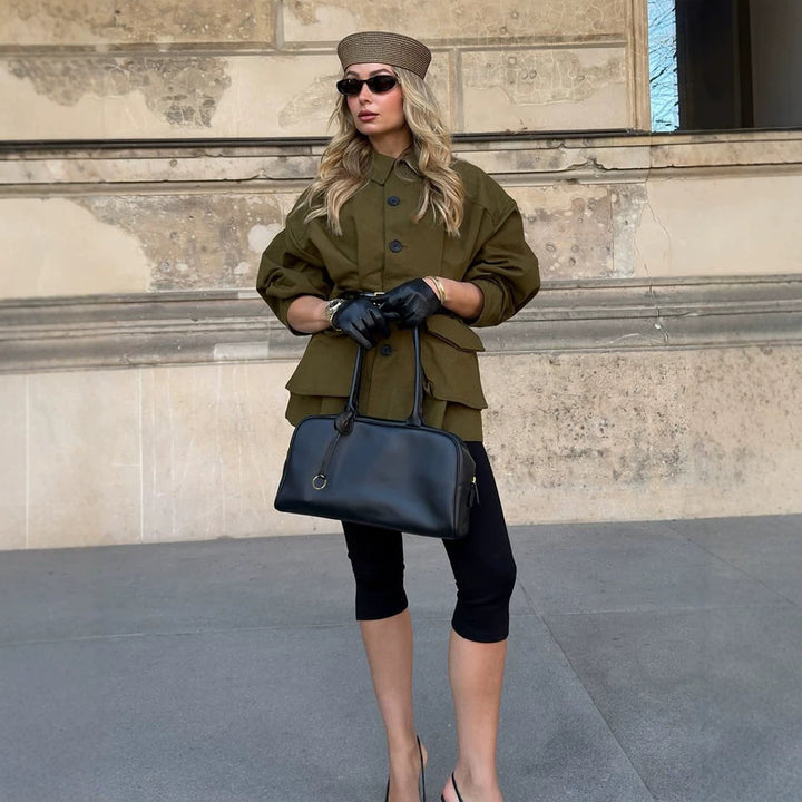 Damen Kurzjacke im Utility‑Stil mit Ballonärmeln & aufgesetzten Klappentaschen Echoarchiv