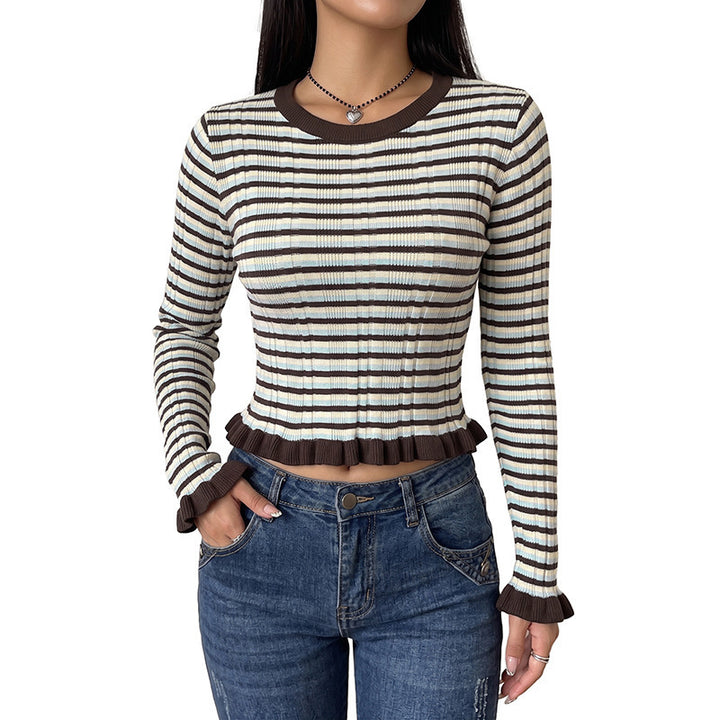 Damen Elegantes gestreiftes Crop-Top mit Rüschendetails Echo Archiv