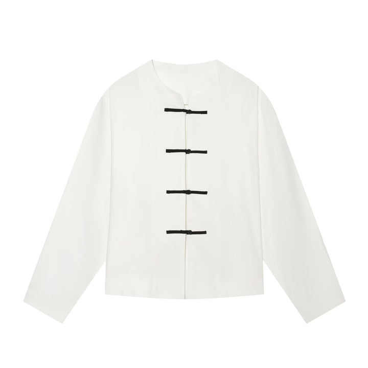 Damen Boxy-Jacke mit Mandarin-Kragen und dekorativen Knotenverschlüssen Echo Archiv