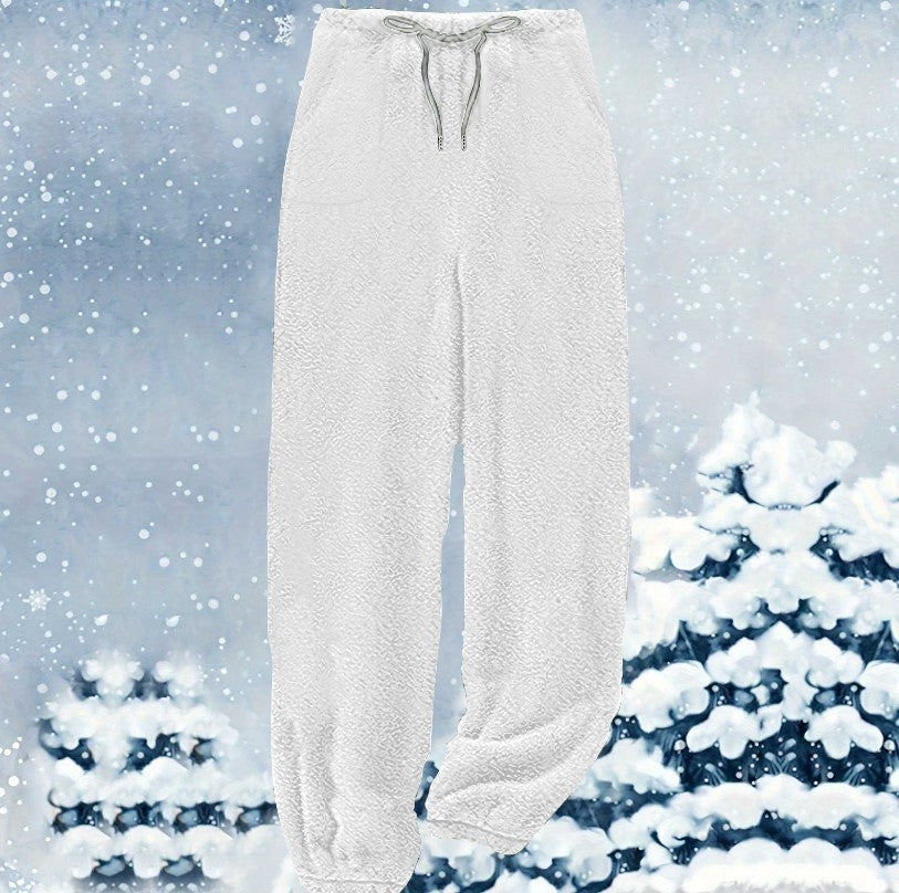 Damen nan kuschelige Sherpa-Fleece Loungehose mit Kordelzug, hoher Taille und elastischen Bündchen Echo Archiv
