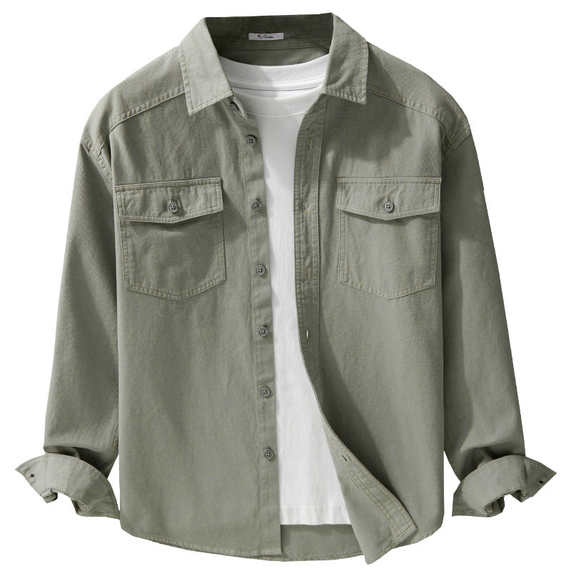 Herren Twill-Overshirt im Worker-Stil mit doppelten Brustklappen und Relaxed-Fit Echoarchiv