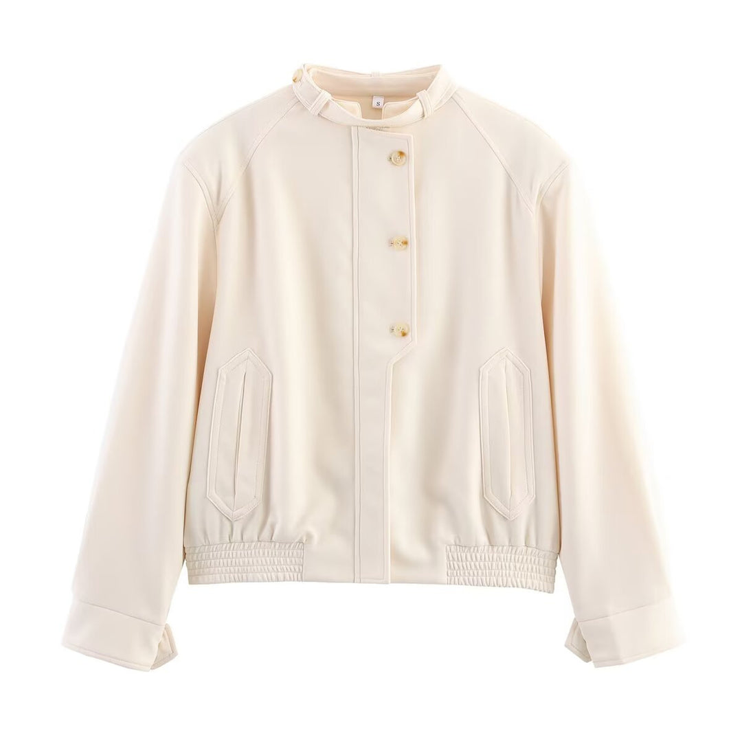 Damen Bomber-Kurzjacke mit Stehkragen, verdeckter Knopfleiste und elastischem Saum Echo Archiv
