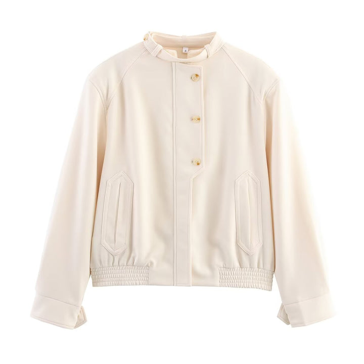 Damen Bomber-Kurzjacke mit Stehkragen, verdeckter Knopfleiste und elastischem Saum Echo Archiv