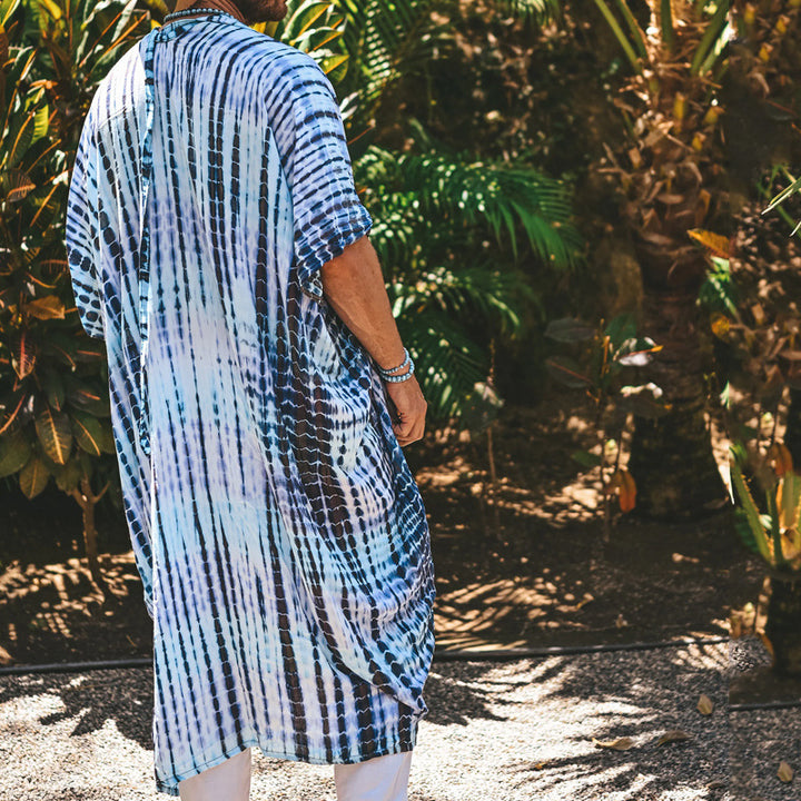 Herren Langer Strandkaftan im Batik-Look aus leichtem Viskose‑Mix Echoarchiv
