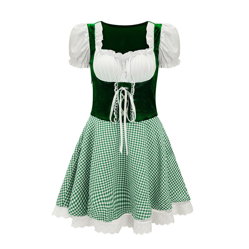 Damen nan tailliertes Trachtenkleid mit geschnürter Miederfront und karierter Rockpartie Echo Archiv