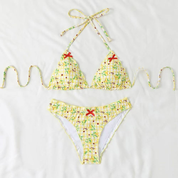 Damen Bikini-Set mit verspieltem Zitronenmuster und Rüschendetails Echo Archiv