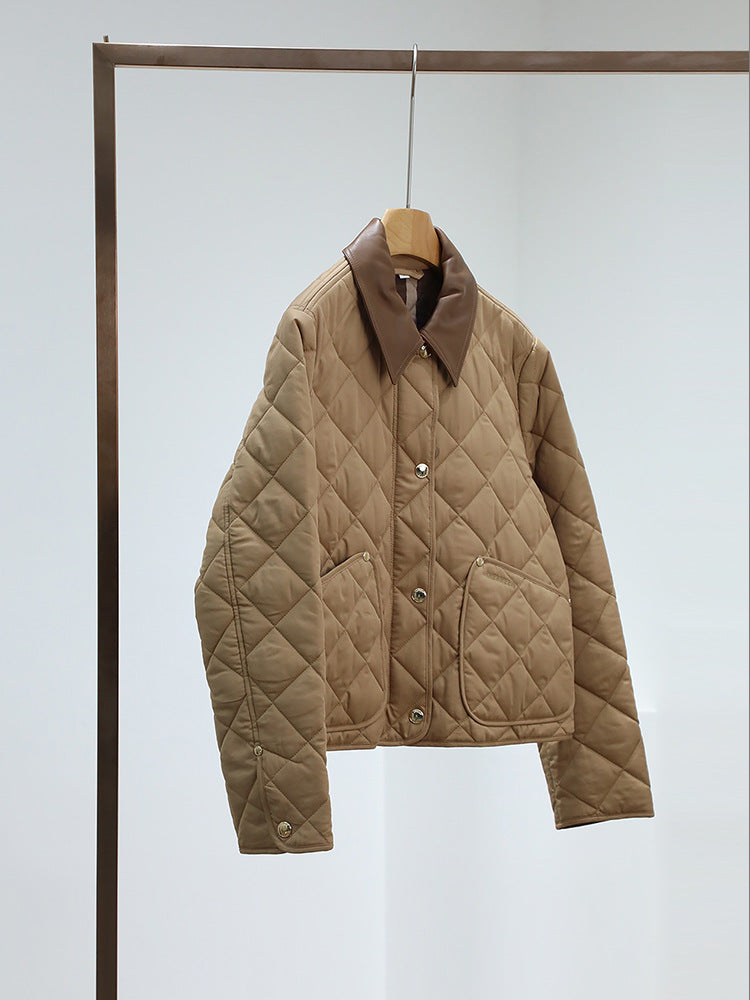Damen Steppjacke mit kontrastierendem Kunstlederkragen und Boxy‑Schnitt Echo Archiv