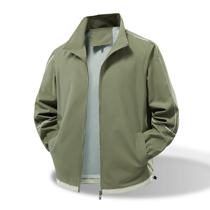 Herren Leichte Windbreaker‑Übergangsjacke mit Stehkragen, Mesh‑Futter & Kontrastpaspel Echoarchiv