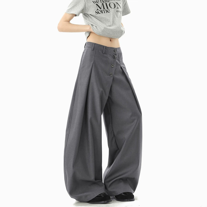 Damen Modische Weitgeschnittene Hose mit Knopfdetails Echoarchiv