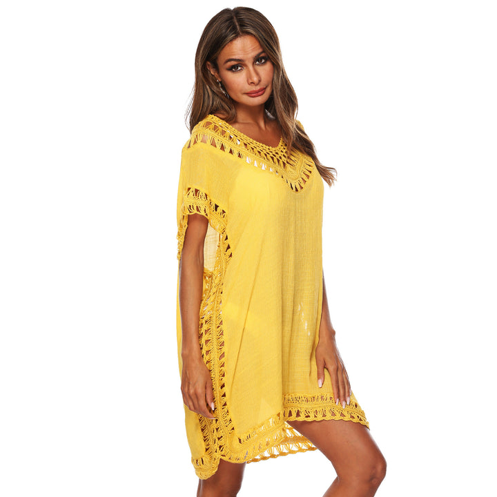 Damen Häkel-Strandüberwurf mit elegantem V-Ausschnitt und fransigen Details Echo Archiv