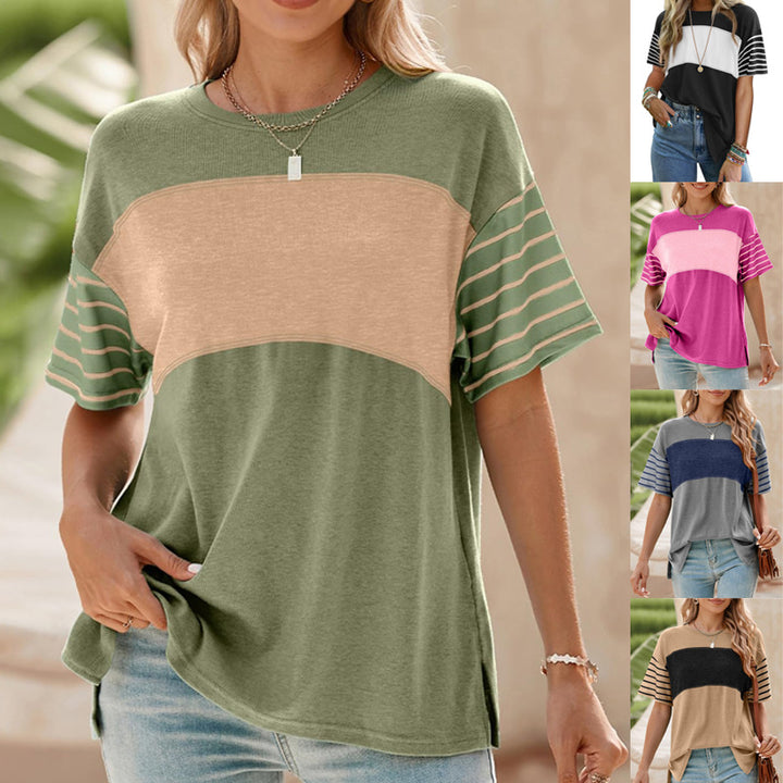 Damen Oversize-Shirt mit Kontrastpaneel, gestreiften Ärmeln und Seitenschlitzen Echo Archiv
