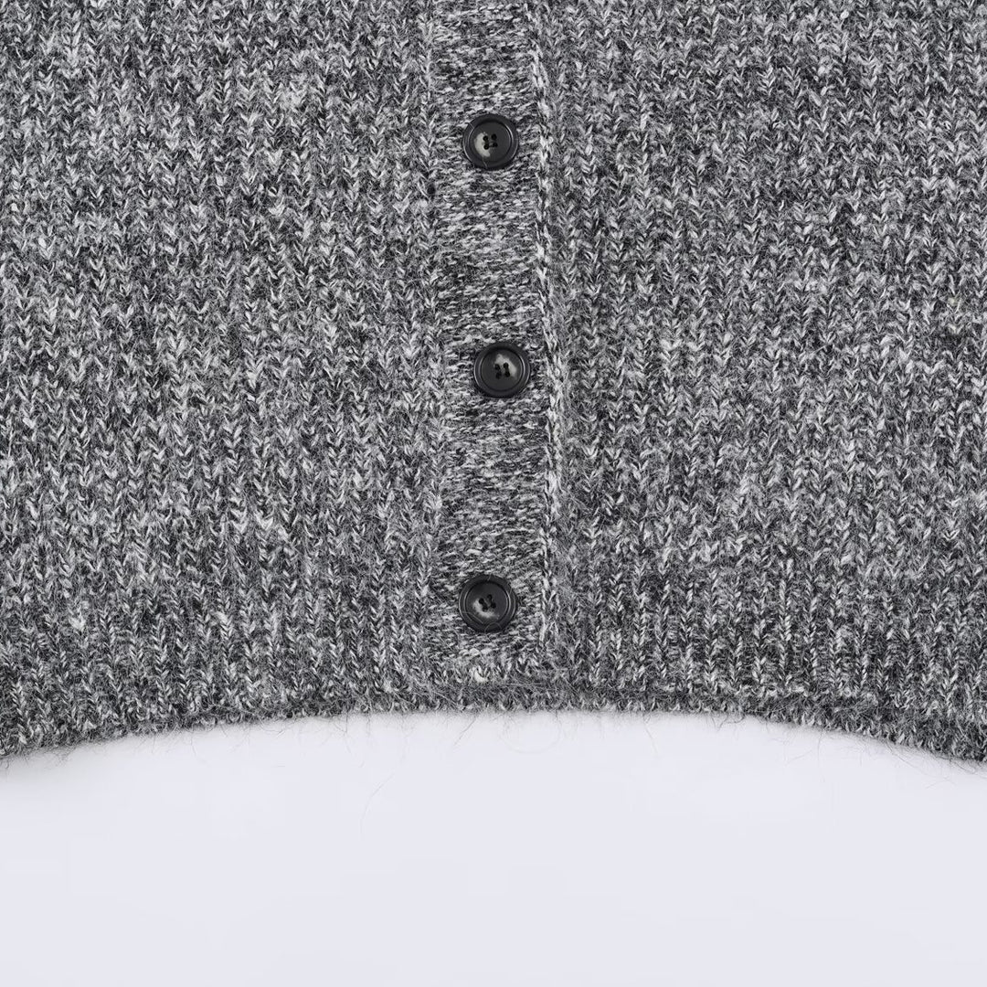 Damen Oversized Grobstrick-Cardigan mit tiefem V-Ausschnitt, Rippenstruktur und Ballonärmeln Echoarchiv