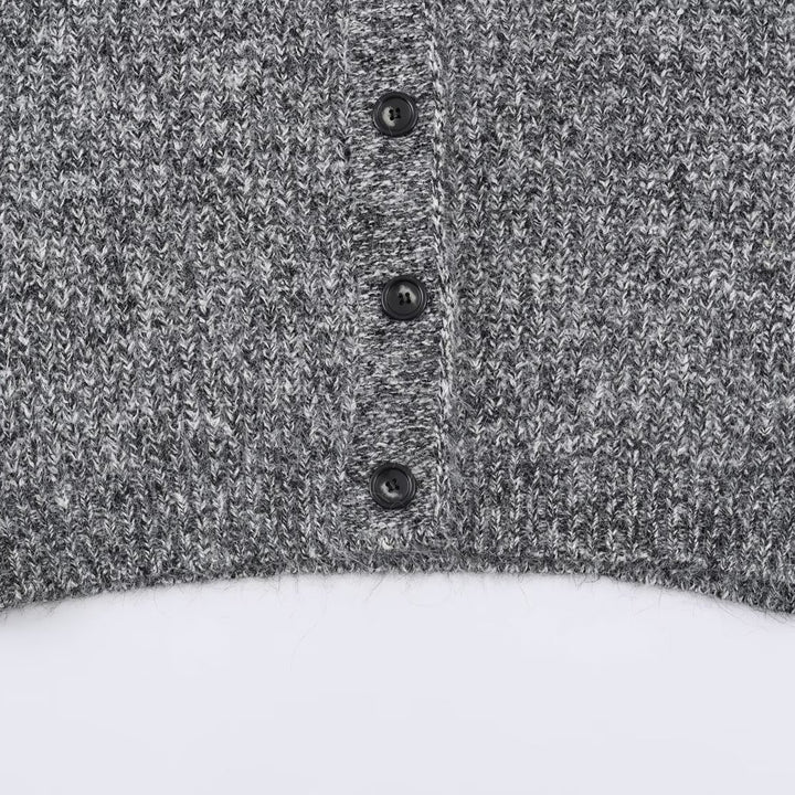 Damen Oversized Grobstrick-Cardigan mit tiefem V-Ausschnitt, Rippenstruktur und Ballonärmeln Echoarchiv